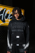 BLE222ED 2Tarry Night hoodie, black stone-washed polar fleece with printed gems and set gemstones