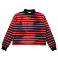 BLE222ED Akiyoshi Mona Lisa Polo, red-on-black hand-torn stripe with a two-button placket — front