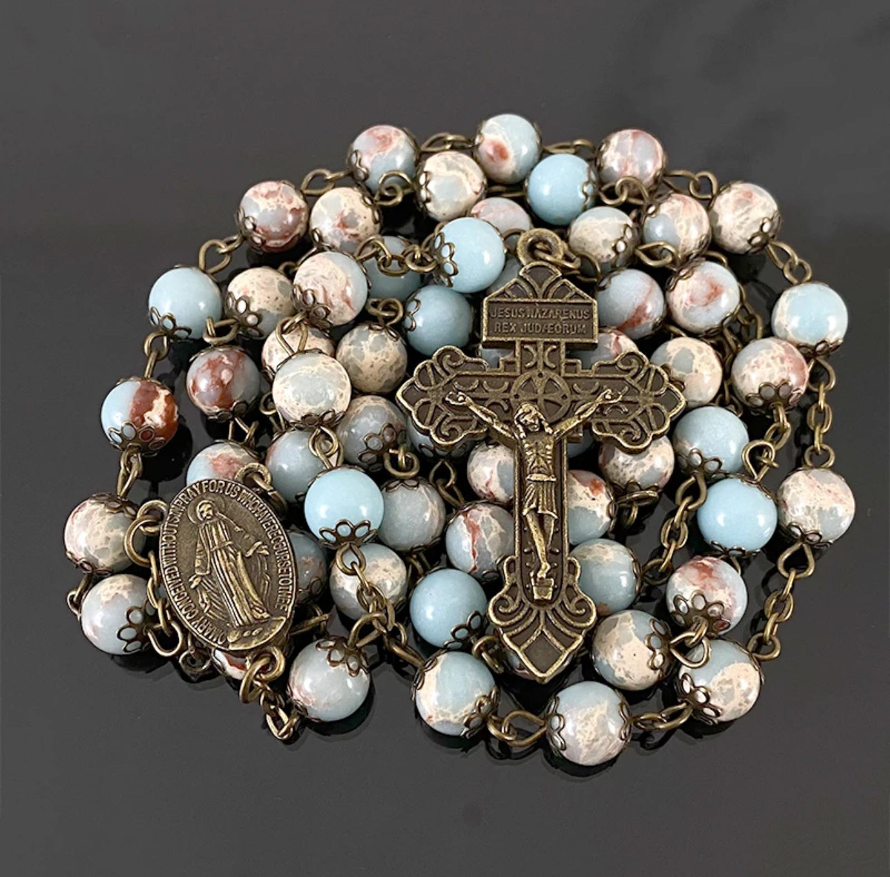 Handcrafted Rosary with Genuine Agalmatolite Beads