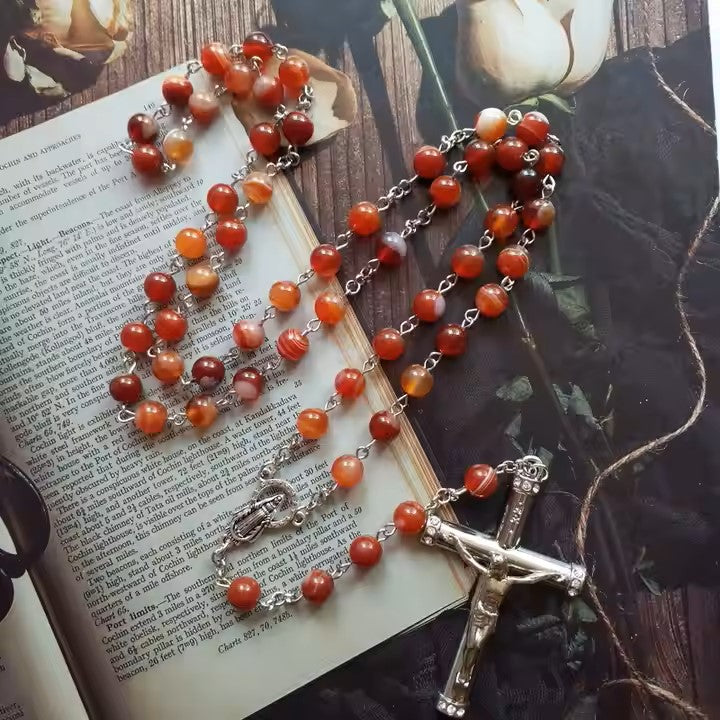 Handcrafted Rosary with Genuine Red Agate Beads