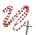 Handmade red agate bead rosary necklace with an antique silver crucifix