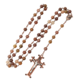 Handmade aventurine bead rosary necklace with an antique bronze Miraculous Medal