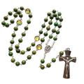 Handmade green malachite bead rosary necklace with an antique silver Miraculous Medal