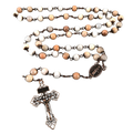 Handmade pink amethyst bead rosary necklace with an antique copper Miraculous Medal