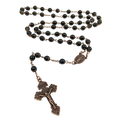 Handmade dark green sand agate bead rosary necklace with an antique copper cross