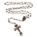 Handmade white tridacna bead rosary necklace with an antique red copper chain