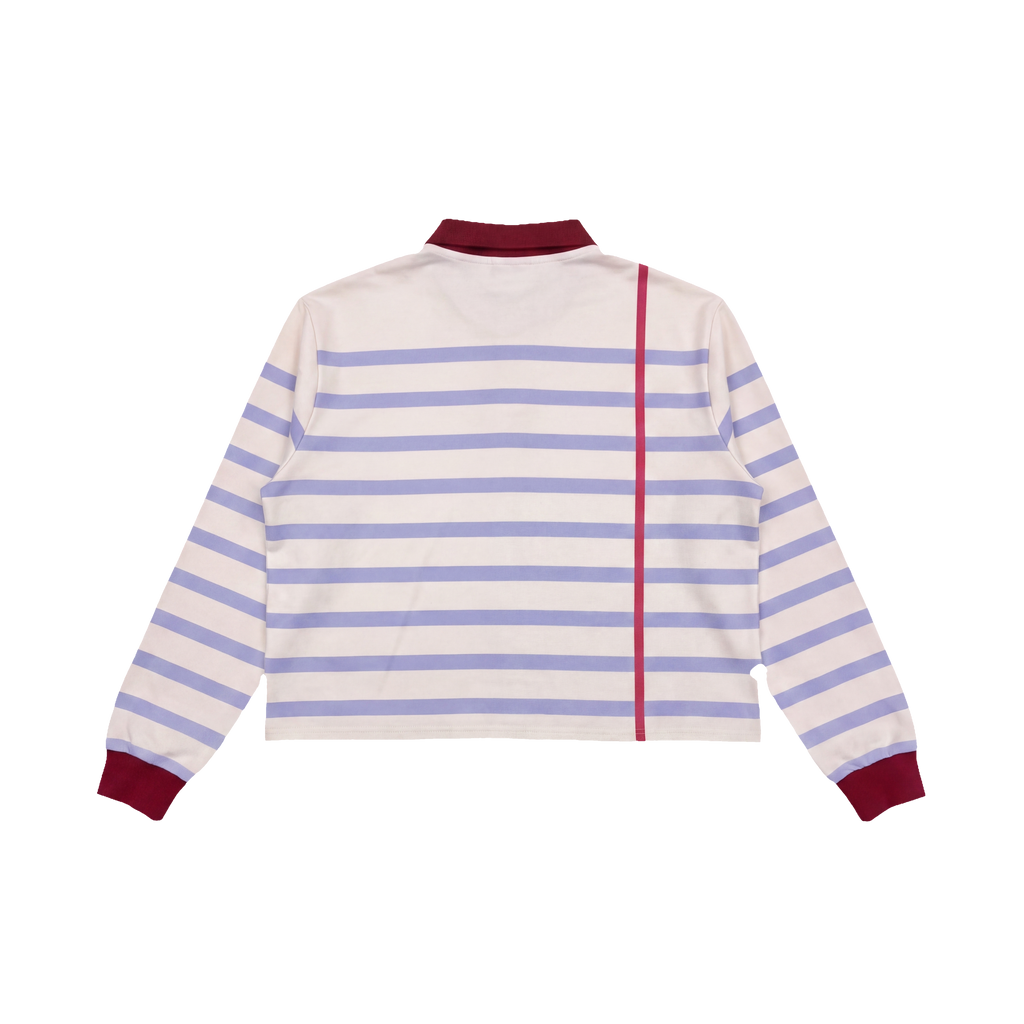 BLE222ED Sketchbook Polo, cream with blue stripes and a red margin line — back