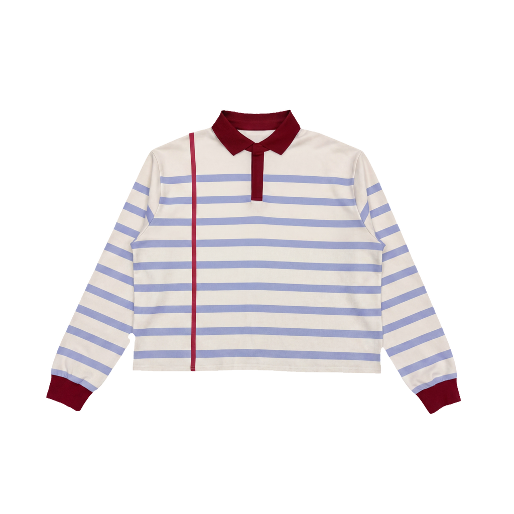 BLE222ED Sketchbook Polo, cream with blue stripes and a red margin line — front