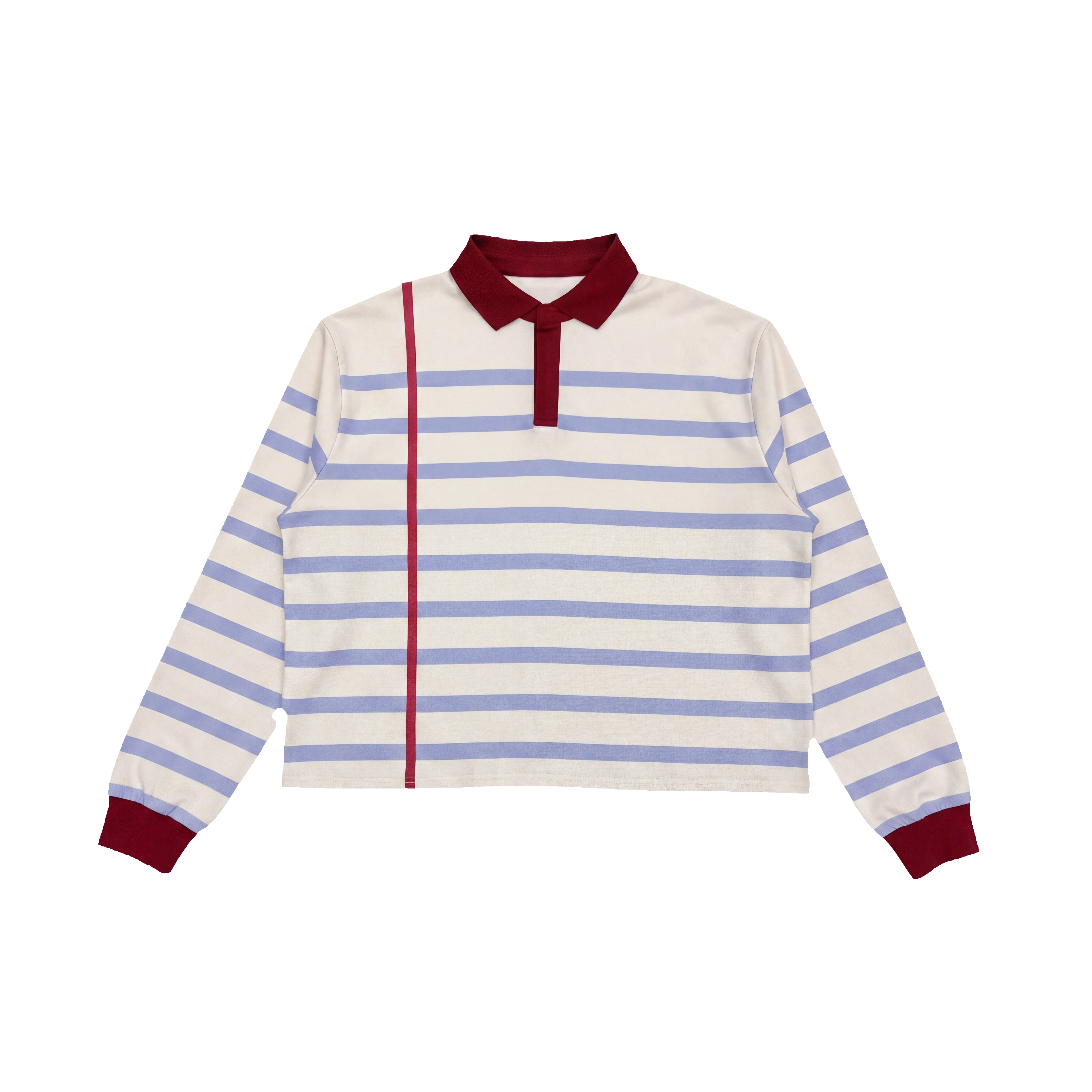 BLE222ED Sketchbook Polo, cream with blue stripes and a red margin line — front