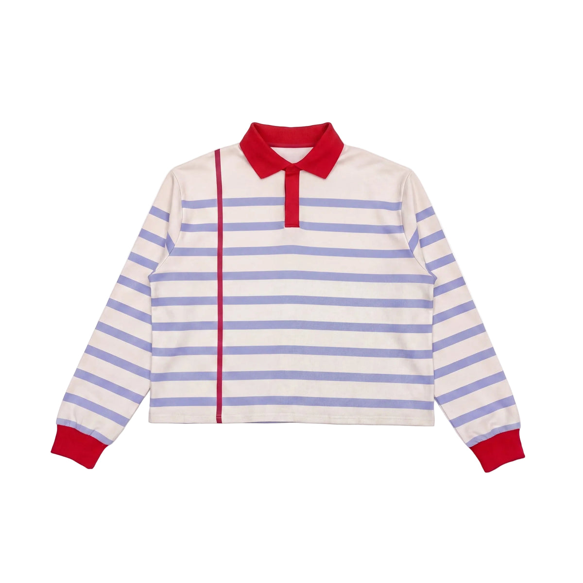 BLE222ED Sketchbook Polo, cream with blue and purple stripes and a red margin line, front